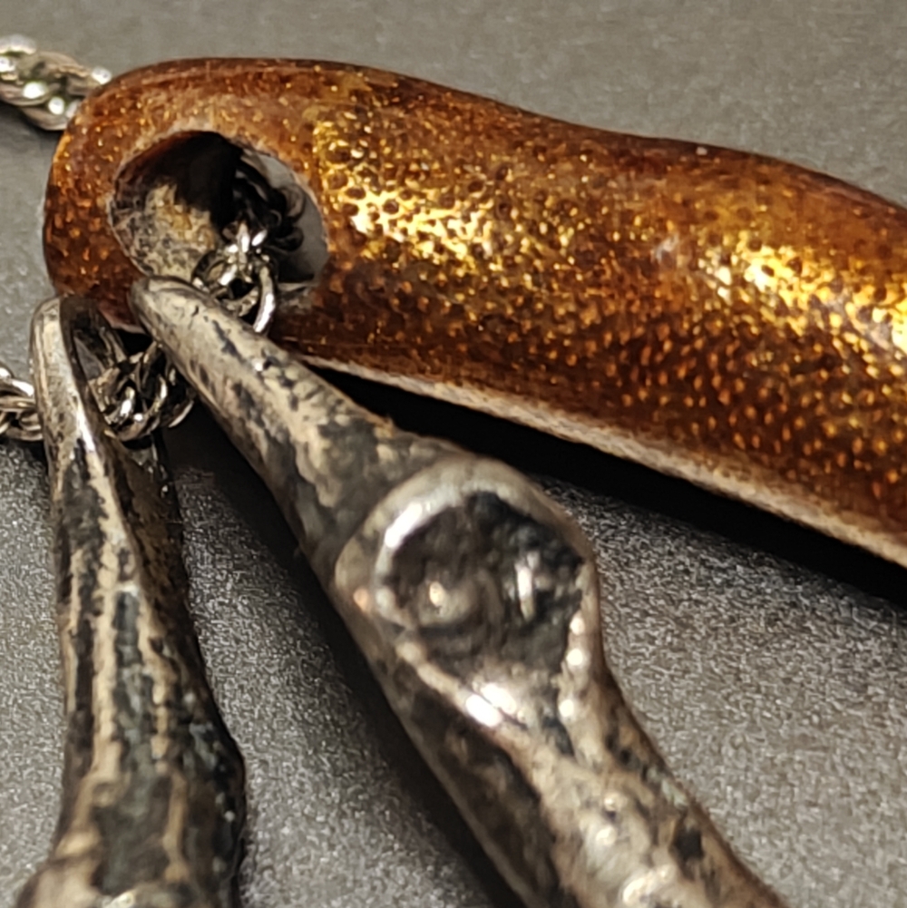 Handmade Oxidized Silver 925 & Gold Lacquer Coral Twig Branch Pendants Necklace - Picture 4 of 12
